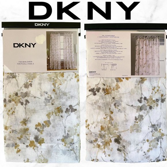 Dkny Other - DKNY Window Curtain WALLFLOWER 2 Rod Pocket Panels Floral 50x84 SHEER Gold Gray